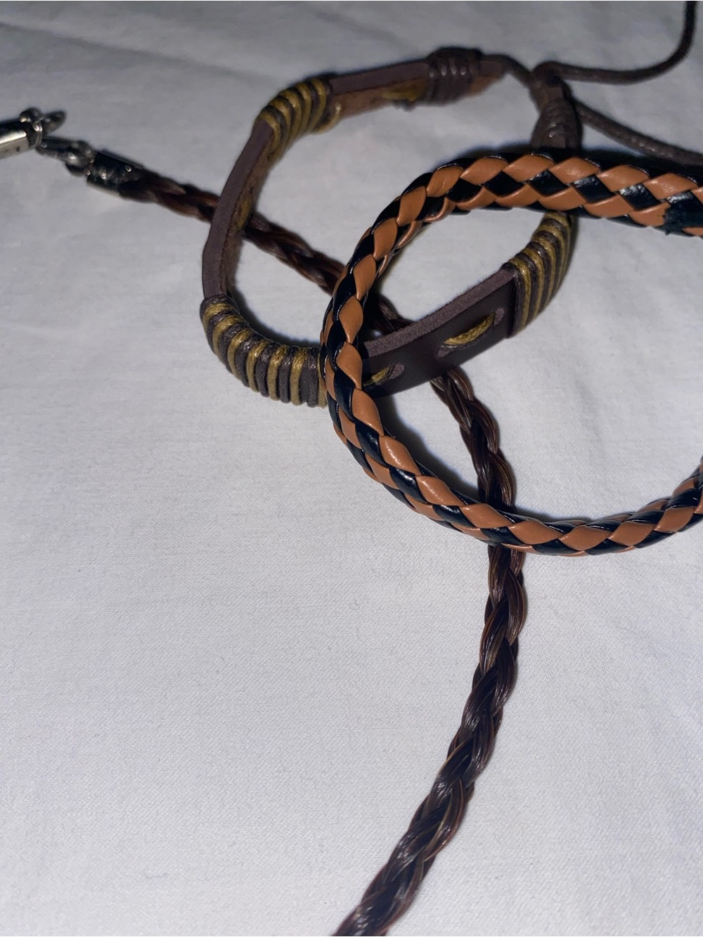 Men's Braided Leather Bracelet Set — Brown & Black and Necklace